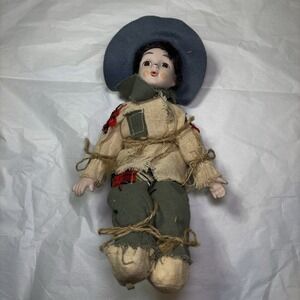 Vintage House Of Lloyd Sitting Scarecrow Blue Hat 12' Doll Porcelain 90's Boy